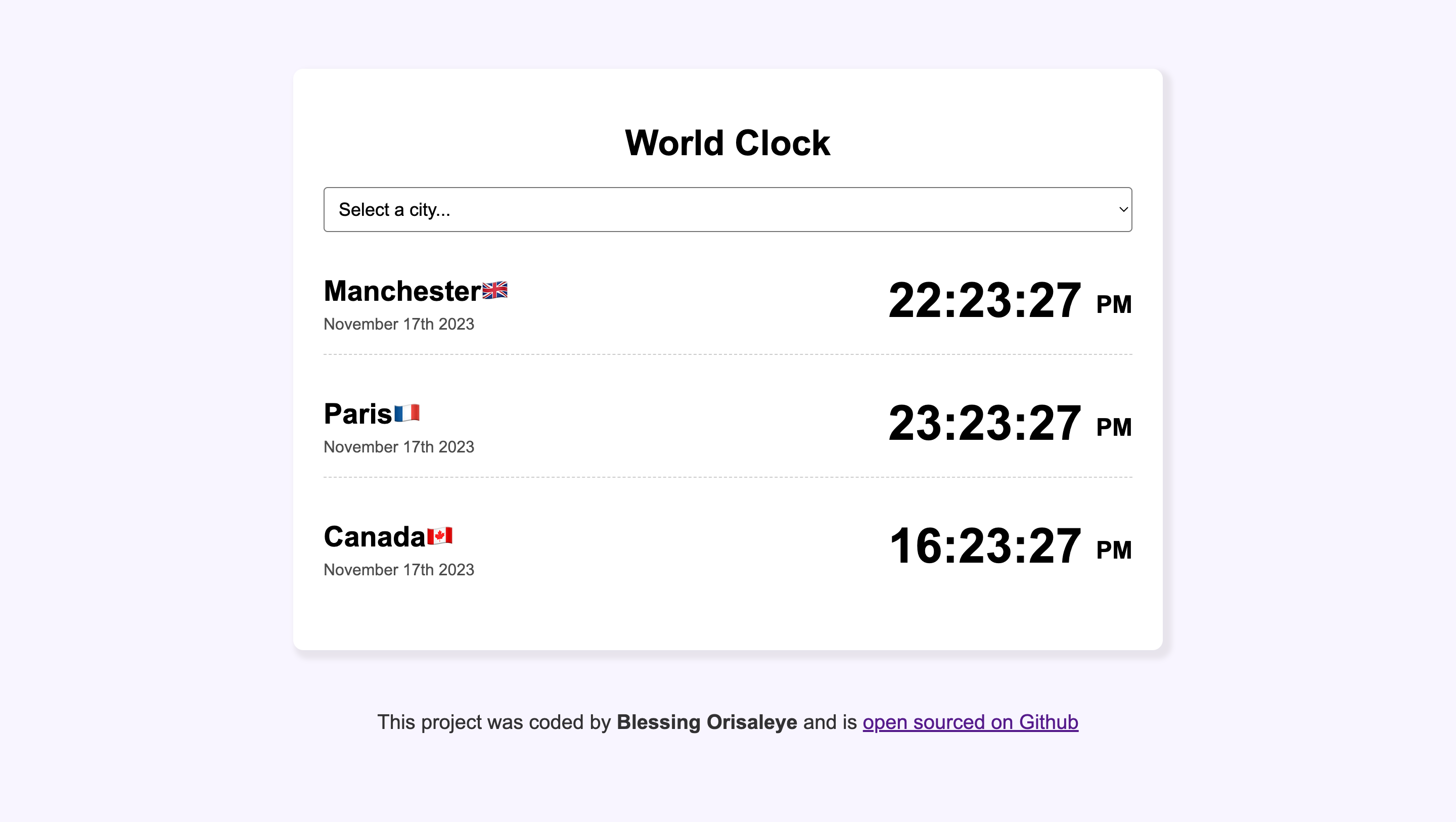 World clock project preview